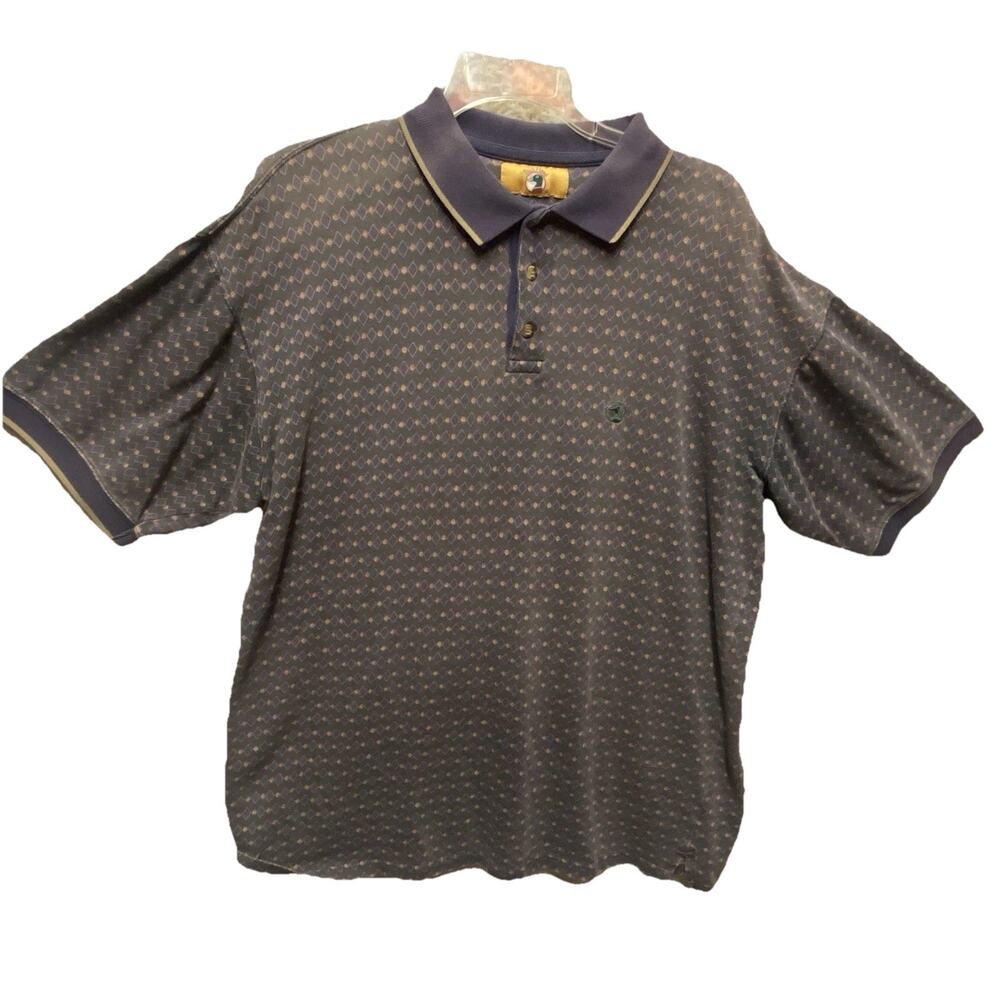 Vtg Duck Head Polo Shirt Mallard Duck Men Sz XL Short Sleeve Green Blue Diamonds